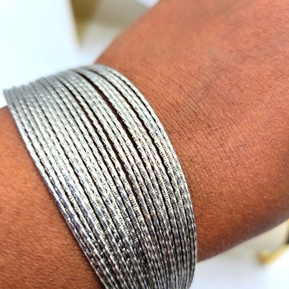 - Chic Silvertone Multi-Strand Bound Cuff Bracelet / Adjustable Clamp - Picture 2 of 6